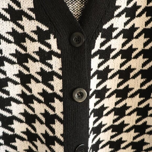 Women's Black/White Sz S Houndstooth Buttoned V-Neck Knit Sweater Cardigan - Picture 5 of 10